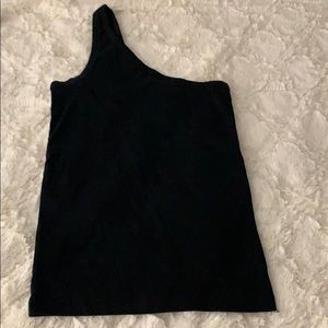 2- One shoulder black and white ribbed tanks